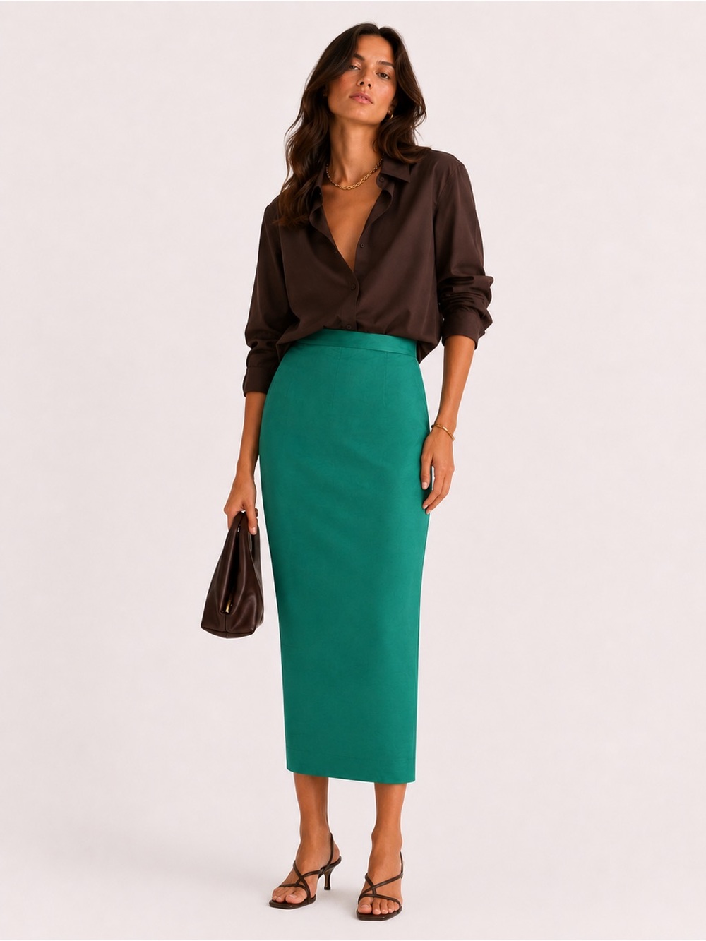 Jim Thompson Vintage Emerald Green 100% Thai Silk Pencil Midi Skirt Size 10